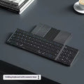 Black folding Bluetooth keyboard for mobile phones and tablets showing compact 346mm size