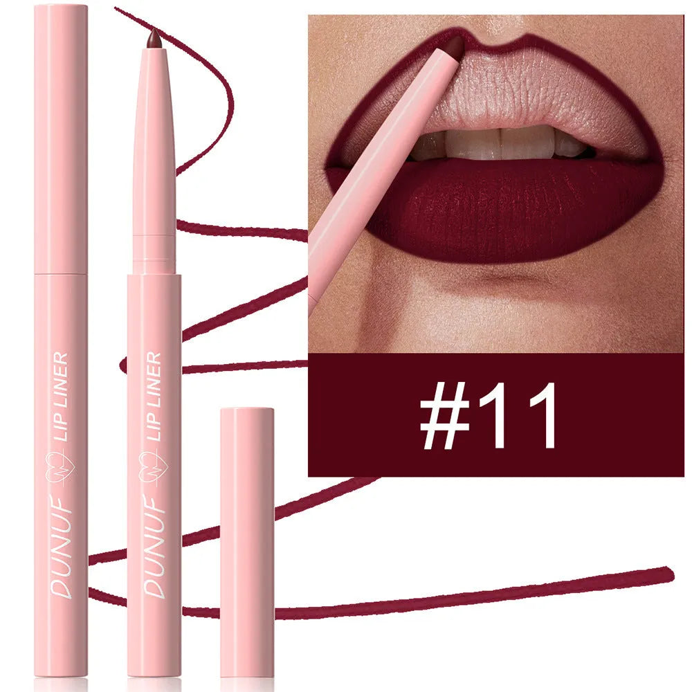 Matte velvet lip liner pencil in 12 colours for precise lip definition