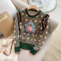Green printed women's sweater with loose fit and regular sleeves