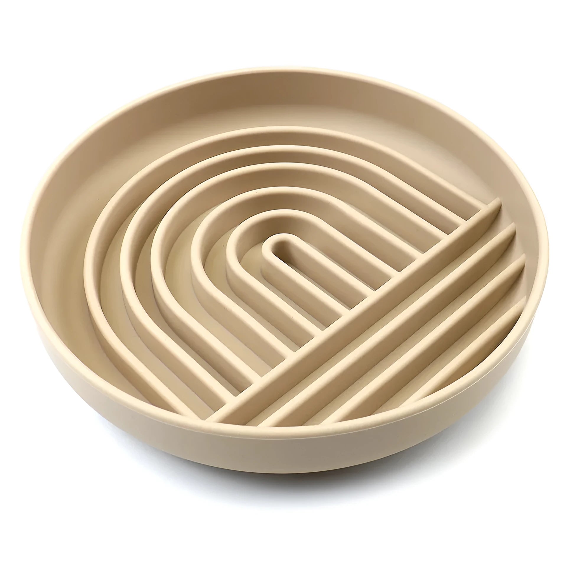 Silicone slow feeder dog bowl with textured ridges, shown in mustard green colour