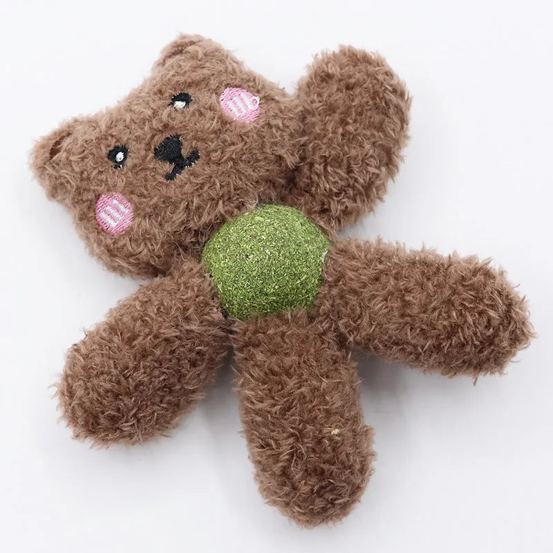 Brown bear design catnip chewing ball for dental cleaning 12.5cm cat toy