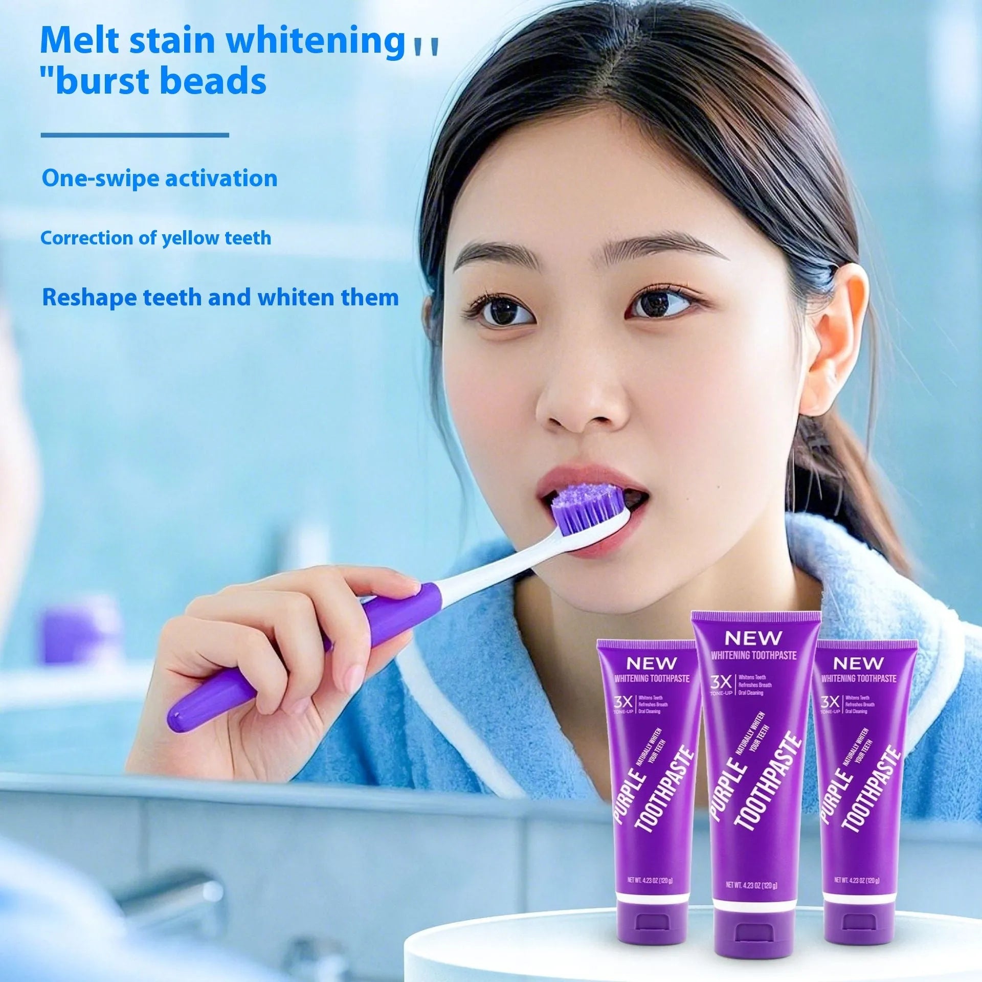 120g tube of purple whitening toothpaste for adult yellow stain removal with fluoride protection