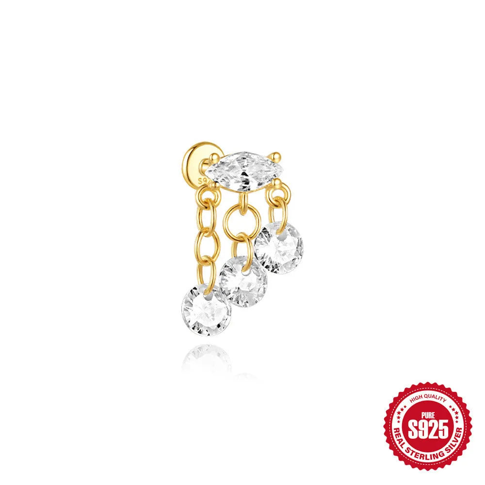 S925 sterling silver water drop earrings with flat spiral geometric design in gold colour