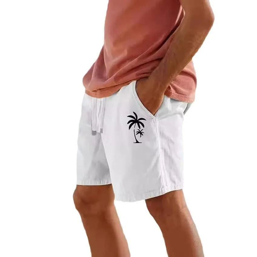Men's cotton blend beach shorts with elastic drawstring waist in multiple colour options