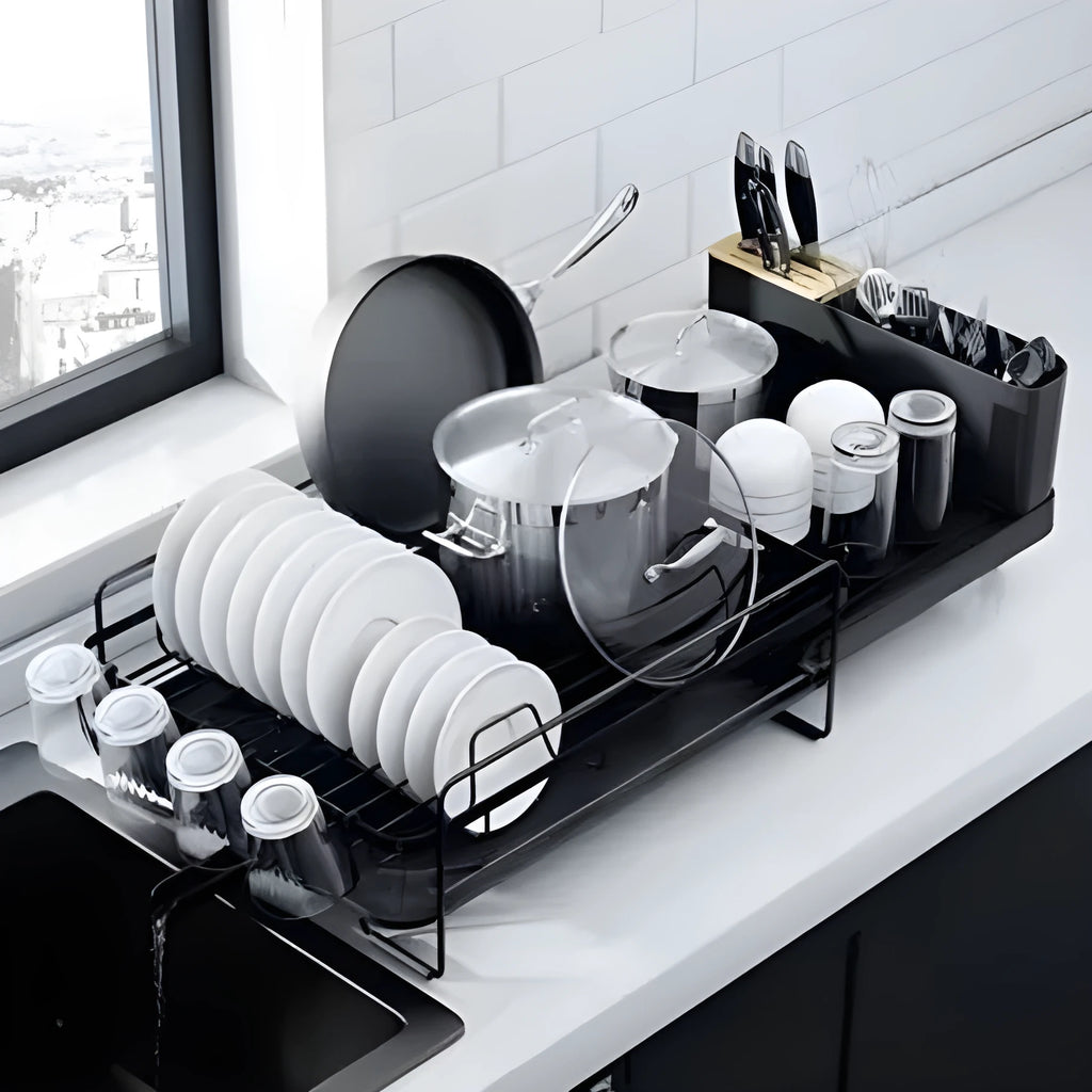 Retractable carbon steel dish rack for knives and forks with foldable design