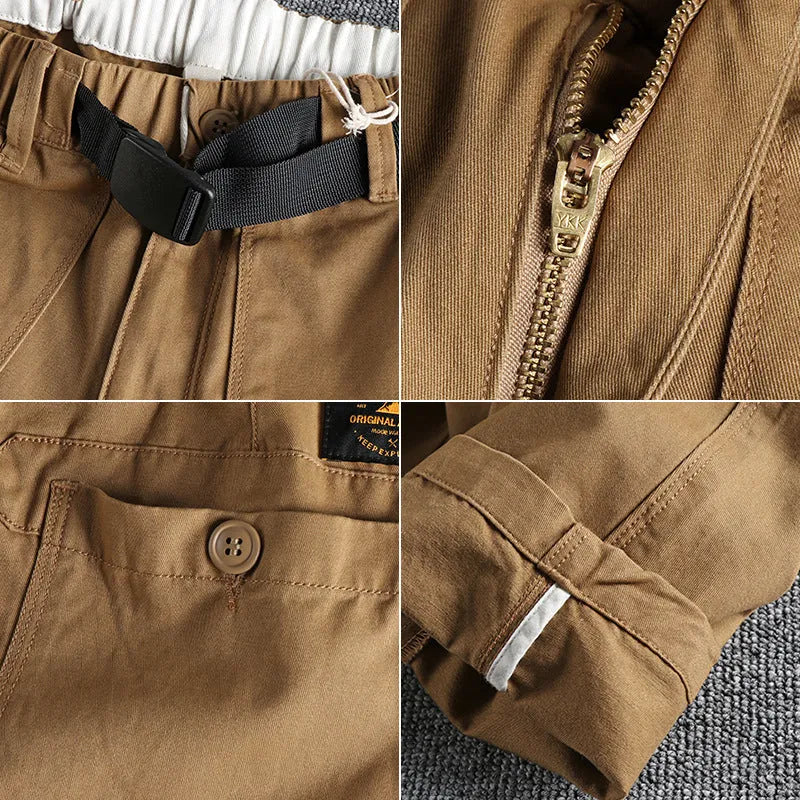 N I buckle belt work trousers with three-dimensional cutting in khaki colour