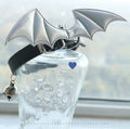 Leather BDSM collar with removable devil wings and bell in patent leather satin