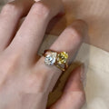 Women's geometric open ring with water drop design and double colour zircon stones on copper base