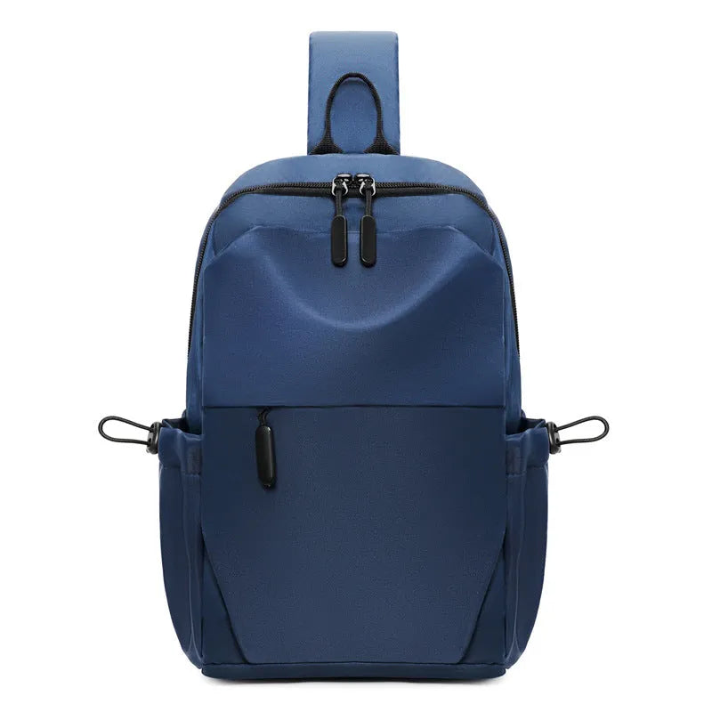 Men's grey lightweight chest bag with large main compartment and shoulder strap.