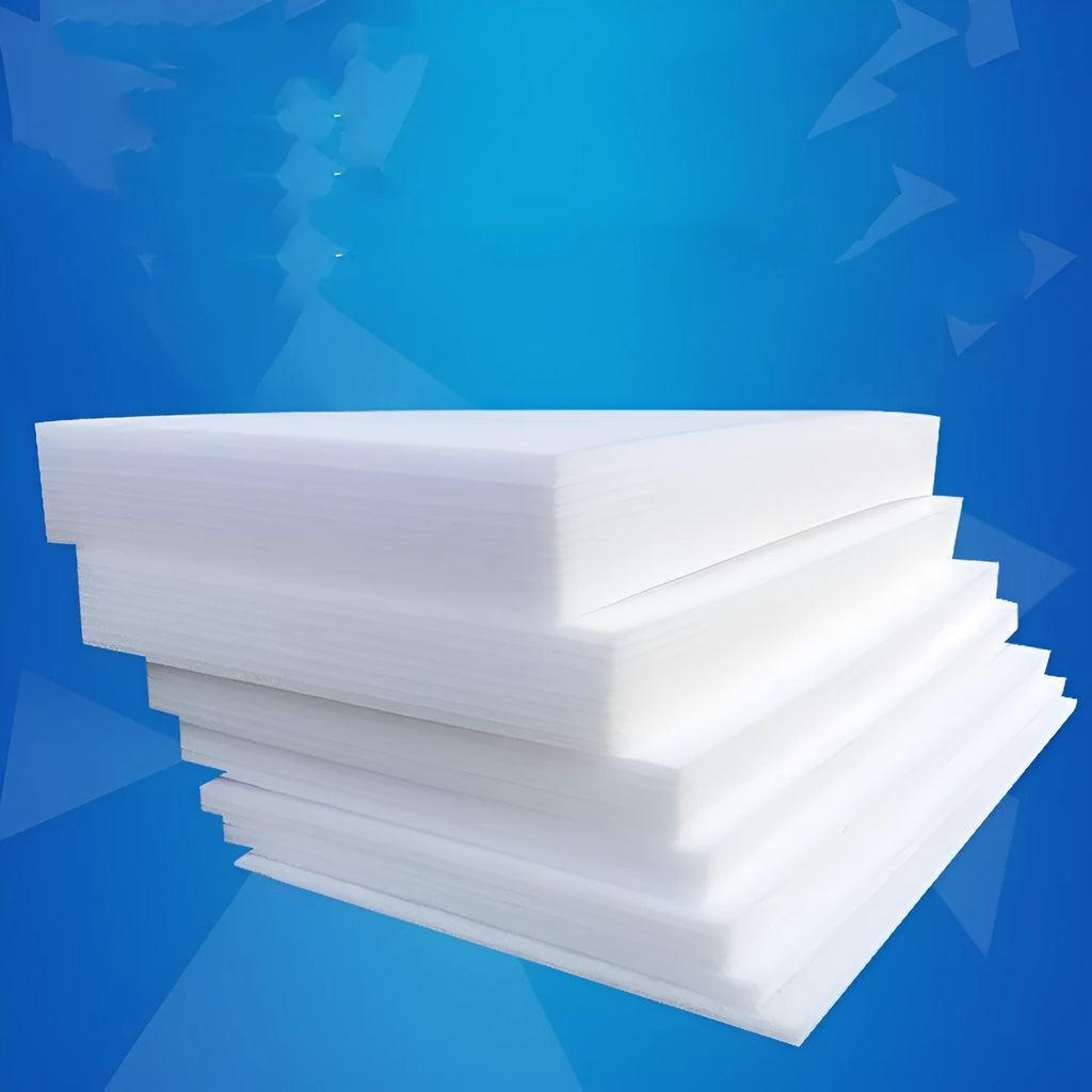 Large white rectangular EPE pearl cotton foam board showing its 10mm thickness edge.