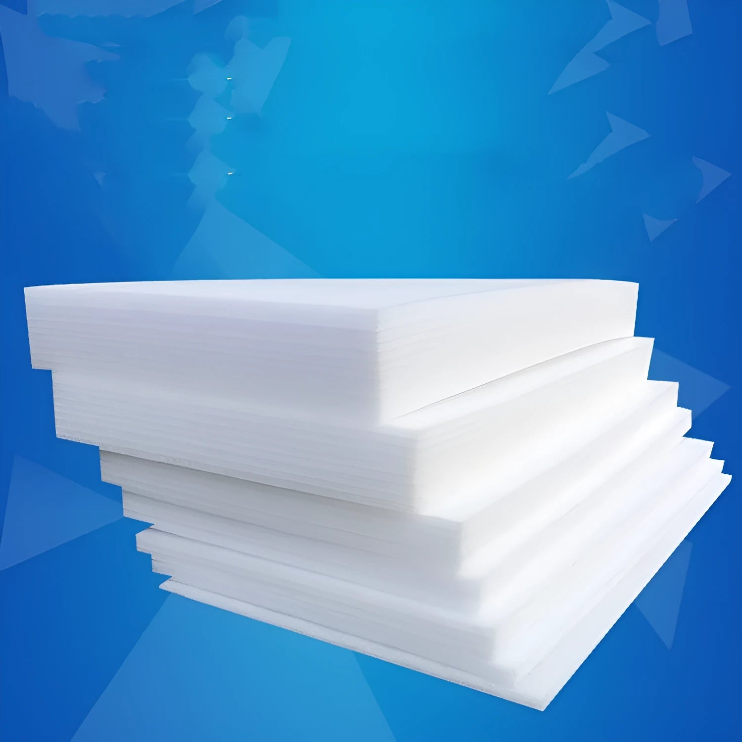 Large white rectangular EPE pearl cotton foam board showing its 10mm thickness edge.