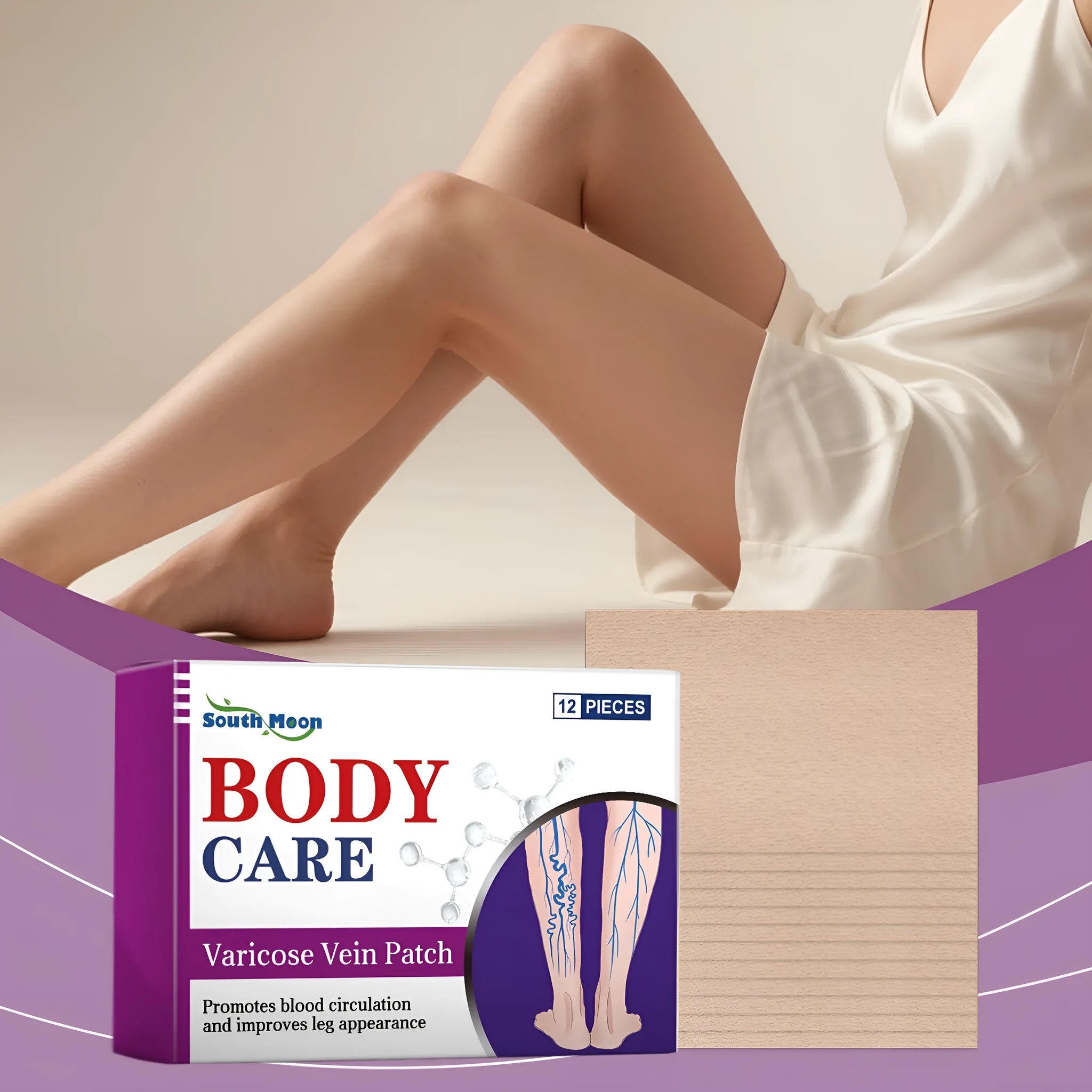 Pack of 12 leg care patches with plant ingredients for body nourishment and massage