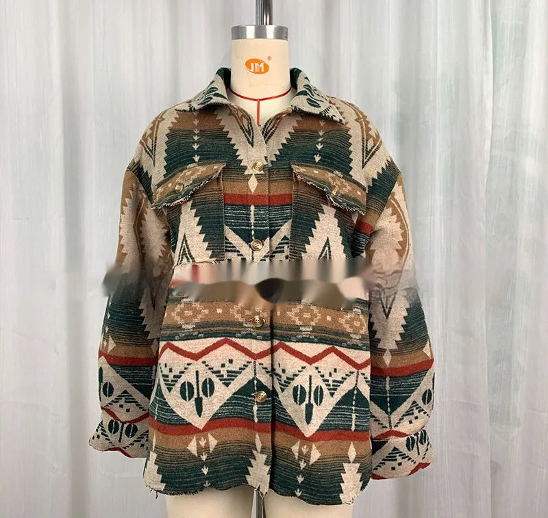 Women's loose fit retro jacket in wool blend fabric, shown in Army Green colour.