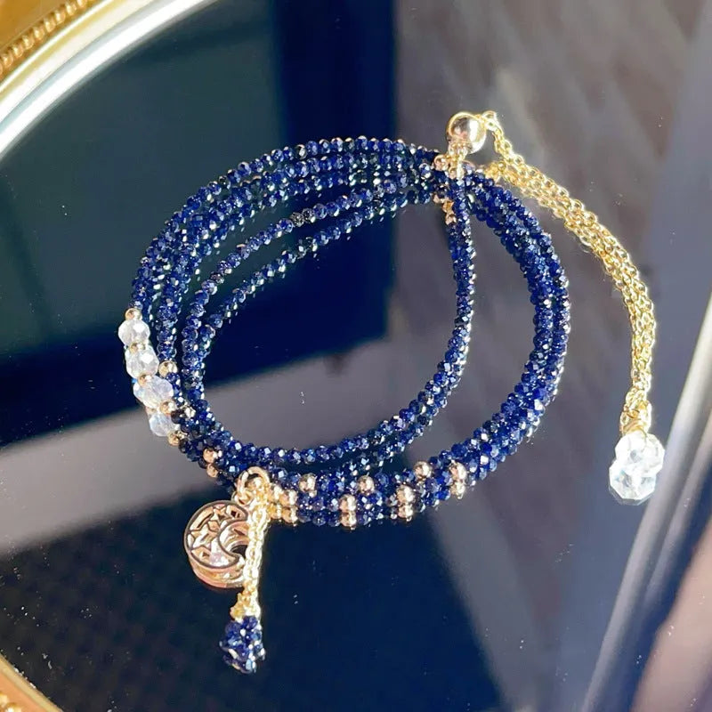 Blue sand stone three-ring bracelet with multi-layer construction and cut design for women