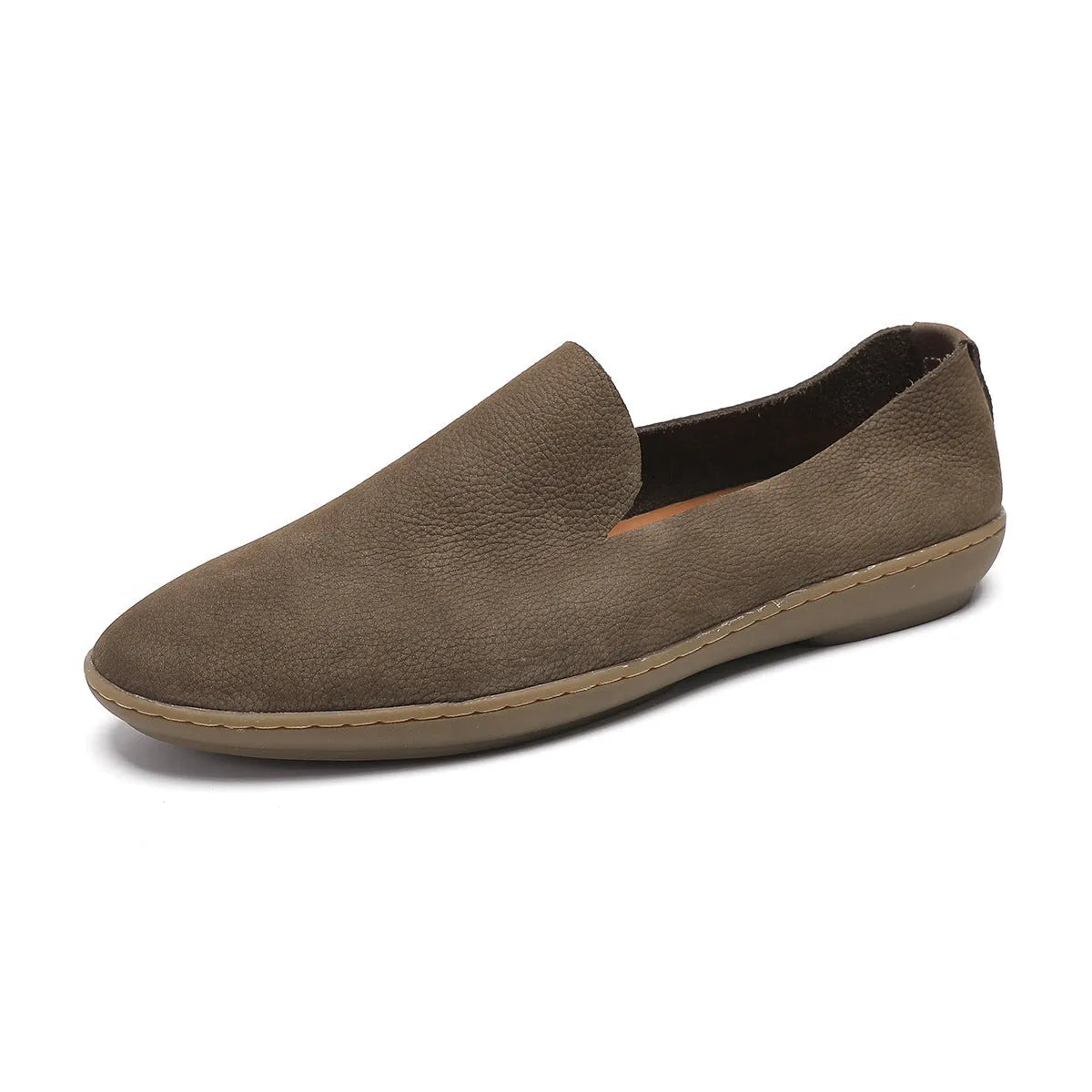 Handmade men's low-top shoes in khaki and grey colours with cowhide uppers and wedge heels