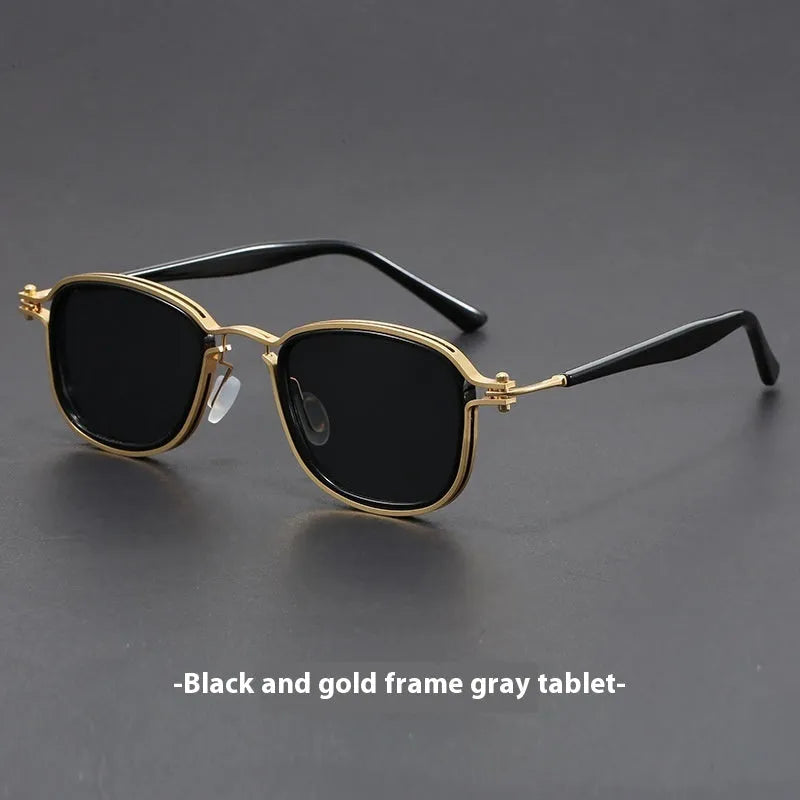 Retro square frame sunglasses in plastic and metal with AC lenses shown in a choice of six colours.