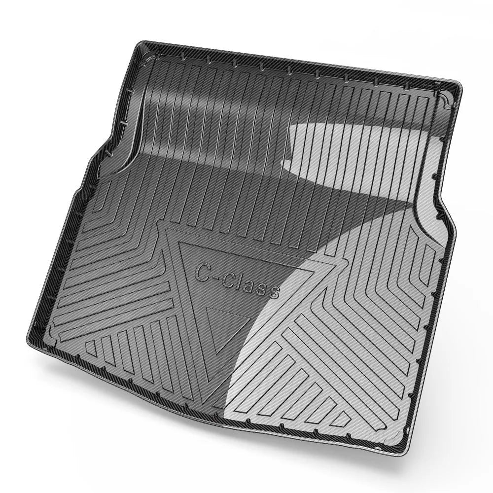 Black car boot liner with carbon fibre pattern, TPE tailgate protection pad