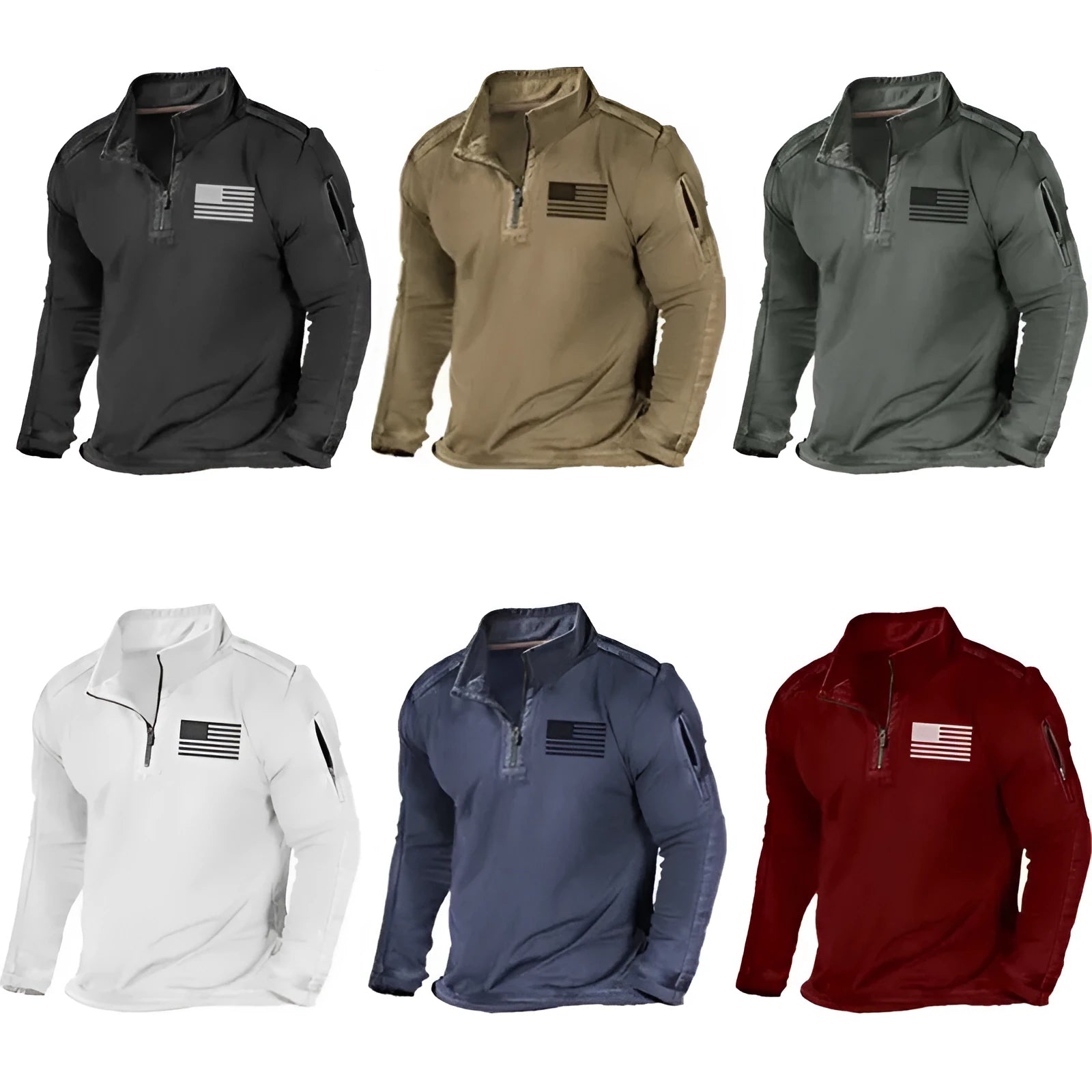 Men's zipped stand collar long-sleeved polyester sweater in multiple colour options