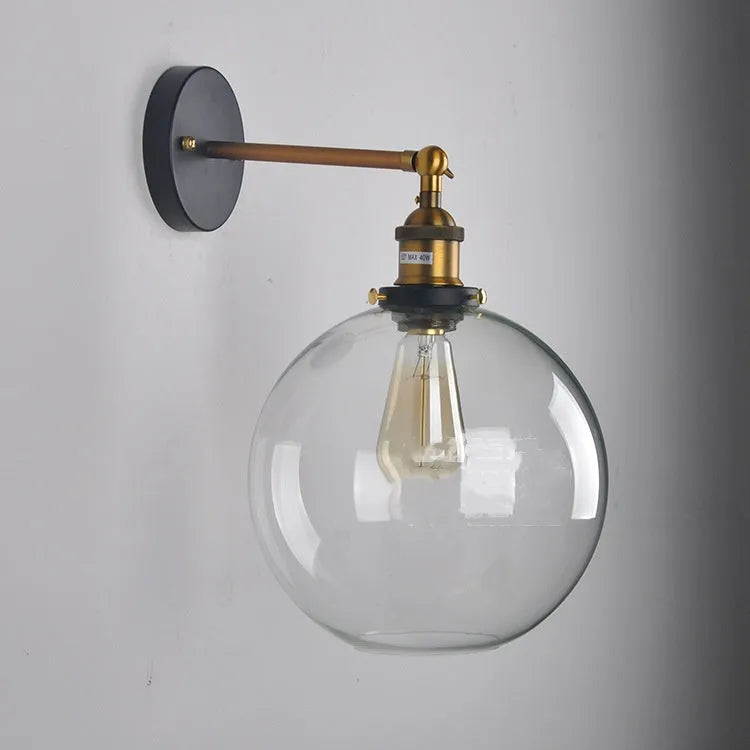 20cm retro round ball glass wall lamp in transparent, amber or smoky grey finish