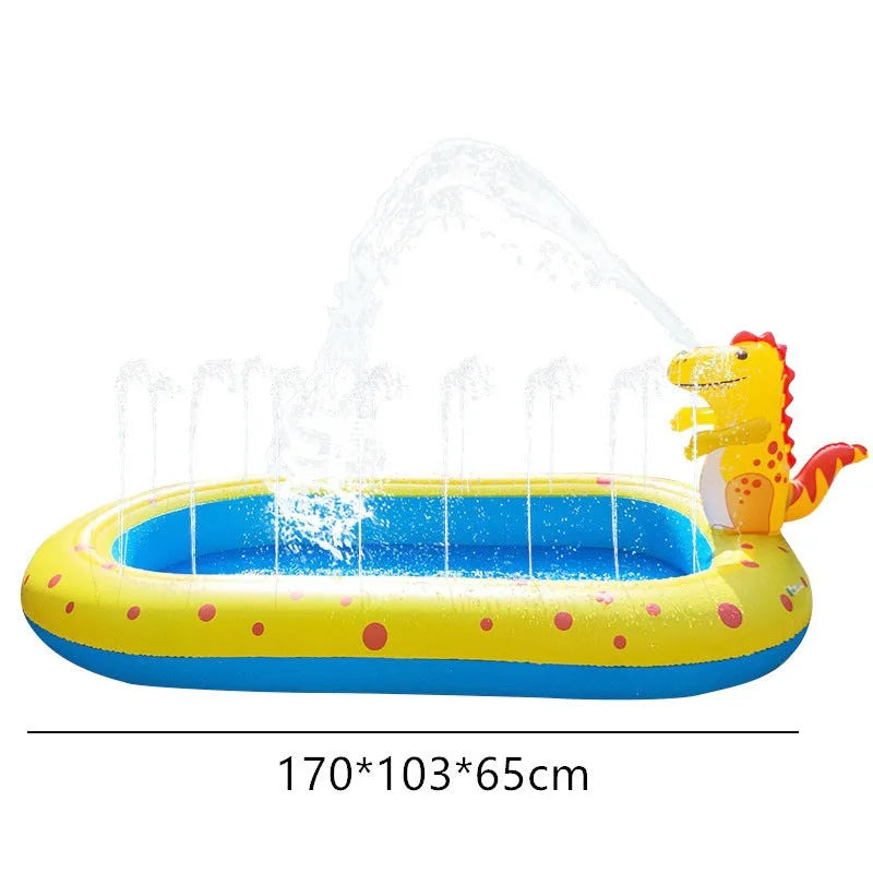 Blue dinosaur shark inflatable water spray pool for kids outdoor play