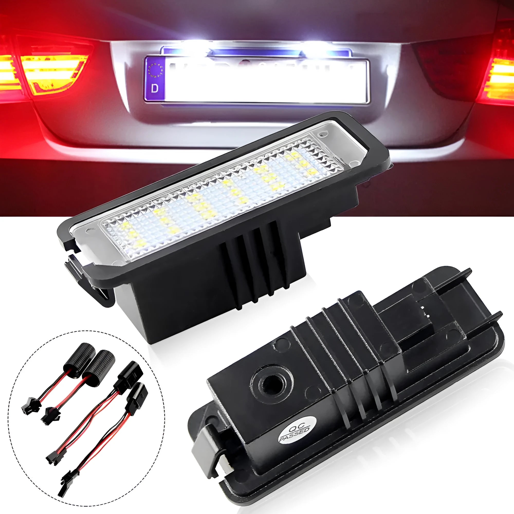 Pair of white LED license plate lights with 24 SMD LEDs for Volkswagen Golf 4 5 6 Polo Phaeton