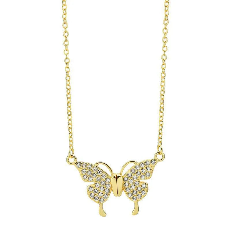 Women's titanium steel clavicle chain necklace with magnetic snap butterfly pendant in twisted chain design