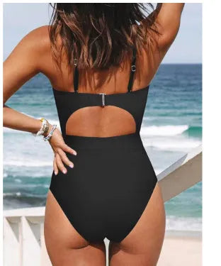 Women's backless one-piece swimsuit in waterproof polyester fabric with spandex lining