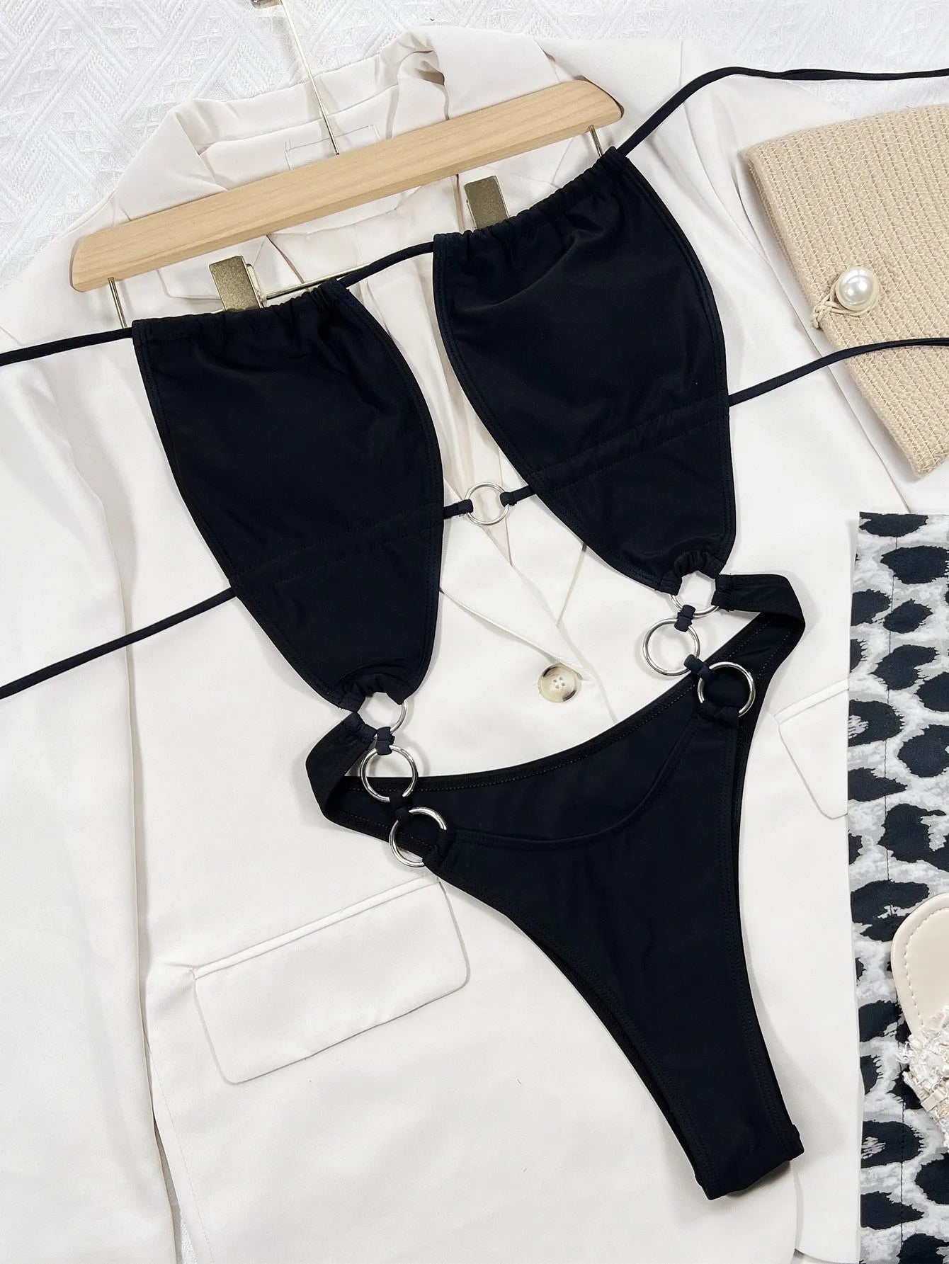 Black women's sleeveless one-piece swimsuit made from nylon fabric
