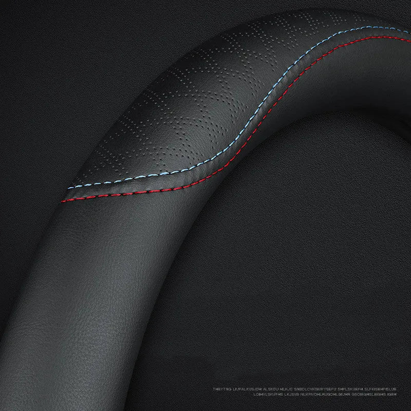 Black steering wheel cover with Napa leather texture for Suzuki cars