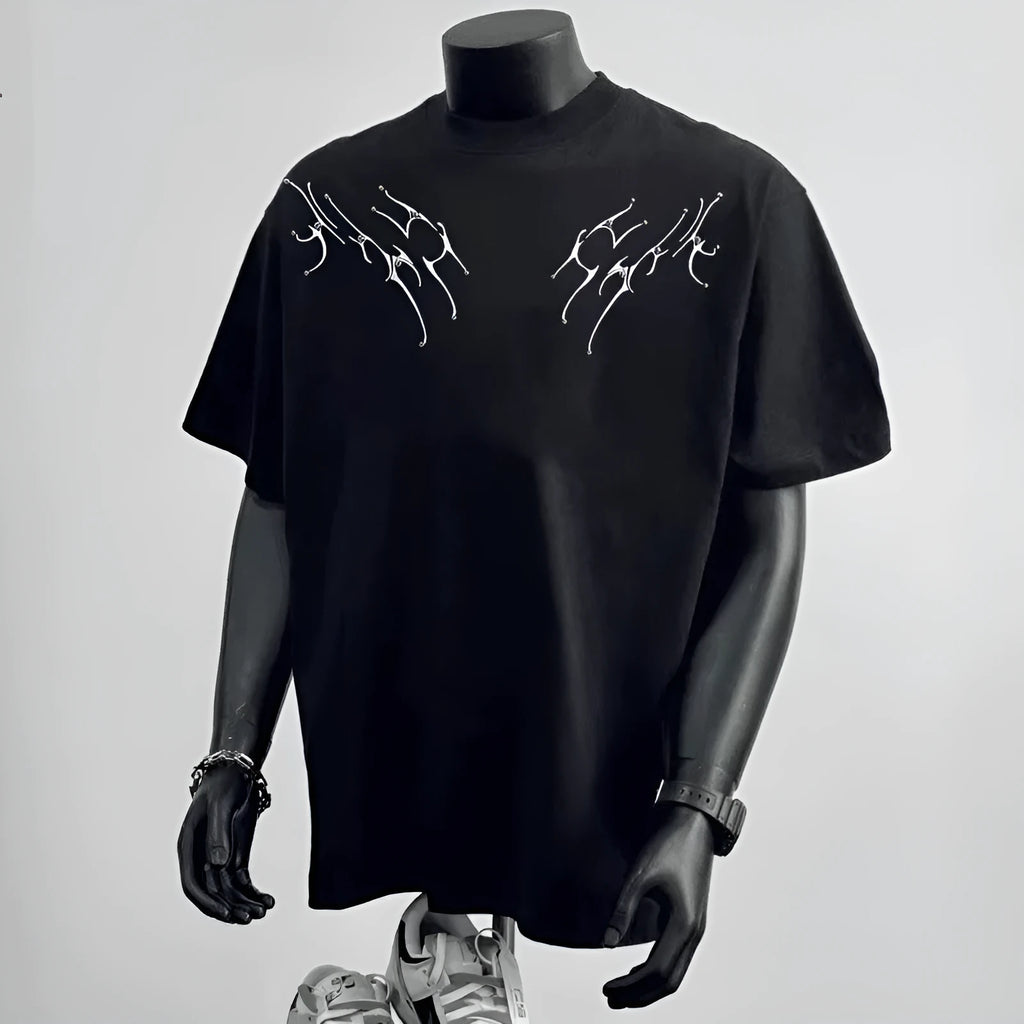 Men's black loose cotton short sleeve t-shirt with white letter print on front