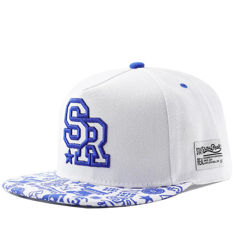 Cotton baseball hat with dome crown and letter embroidery in white or black with adjustable strap