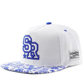 Cotton baseball hat with dome crown and letter embroidery in white or black with adjustable strap