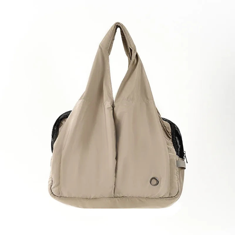 Apricot cloth pet handbag carrier with dimensions 41x16x28cm for small animal transport