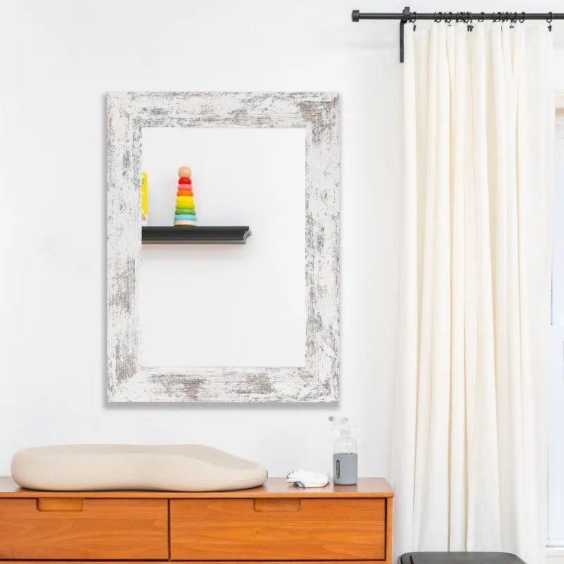 Wall-mounted bathroom mirror with storage shelf in retro Chinese style, small old white finish