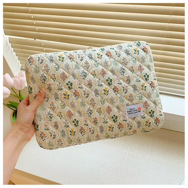 Women's floral cloth laptop bag in green flower, red heart, pink flower, or red flower patterns