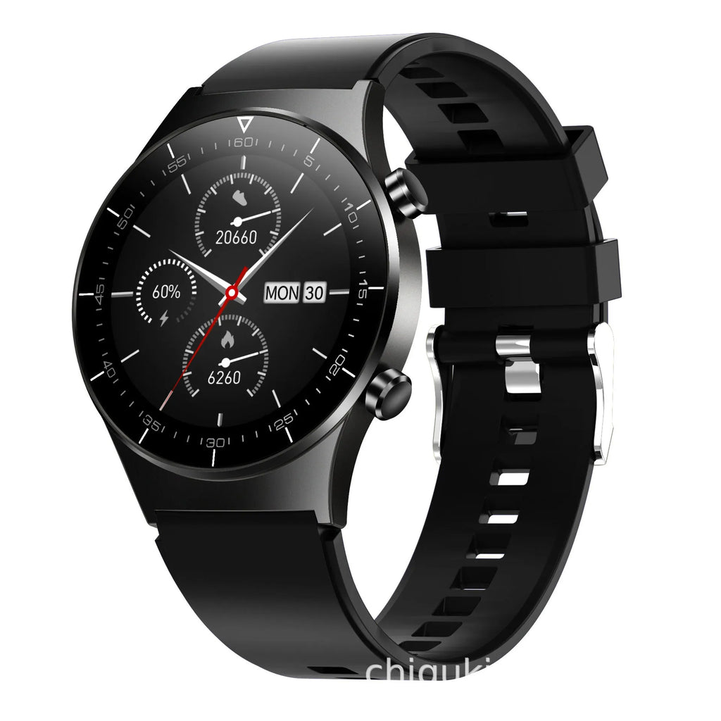 Black smart watch with astronaut bracelet on wrist, showing heart rate reading on 1.28-inch screen.