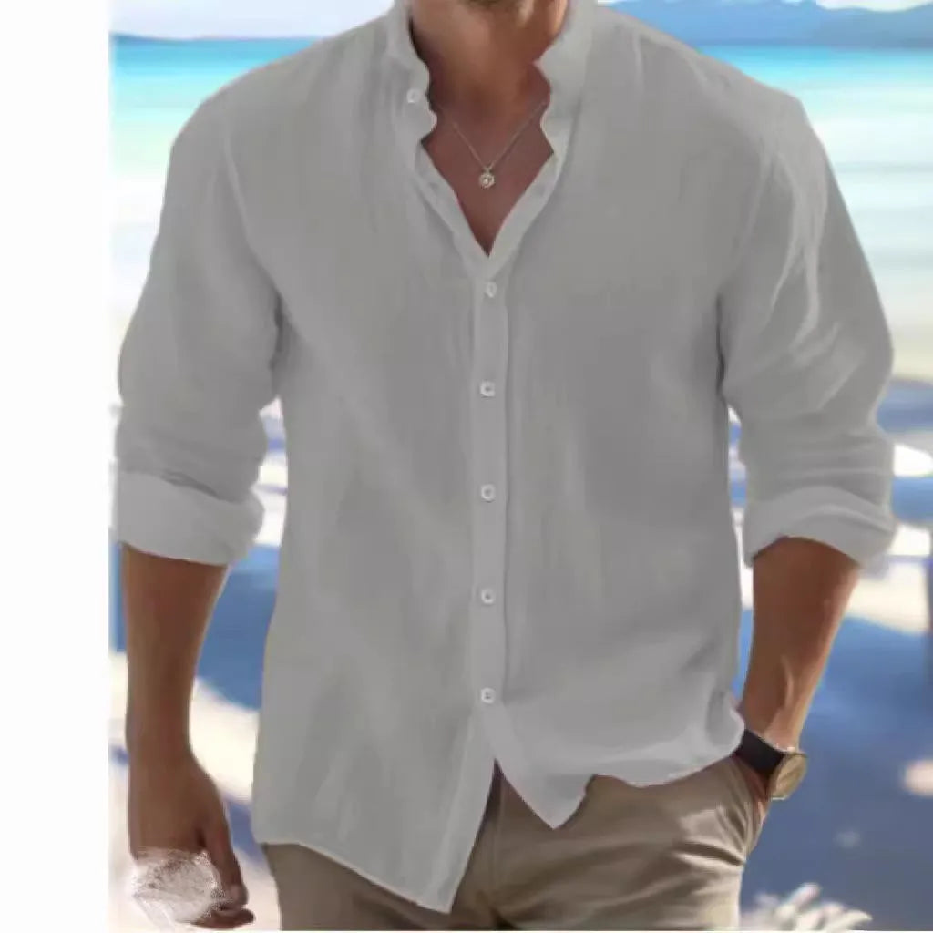 Men's casual button summer shirt in long-staple cotton, shown in a pullover style.