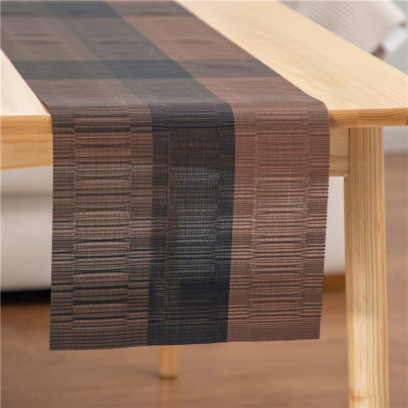 Modern PVC non-slip placemat in gradient bamboo colour on a table.