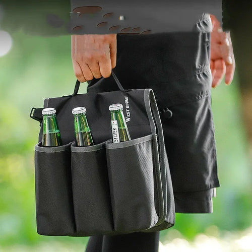 Bicycle double-sided drink storage bag in black showing 2 litre capacity and 600D PVC construction