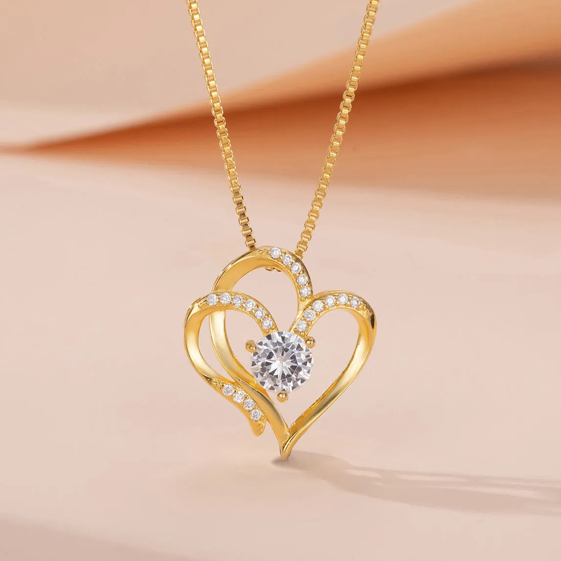 Women's simple heart-shaped 925 silver necklace in rose gold, yellow gold, or platinum colour finish.