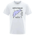 Front view of white cotton t-shirt with black 'Hippotenuse Opposite Adjacent' maths humour print in loose fit style