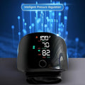 Black wrist blood pressure monitor with USB charging port for home health tracking