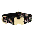 Flat printed grid nylon dog collar with a bone-shaped buckle in assorted colours