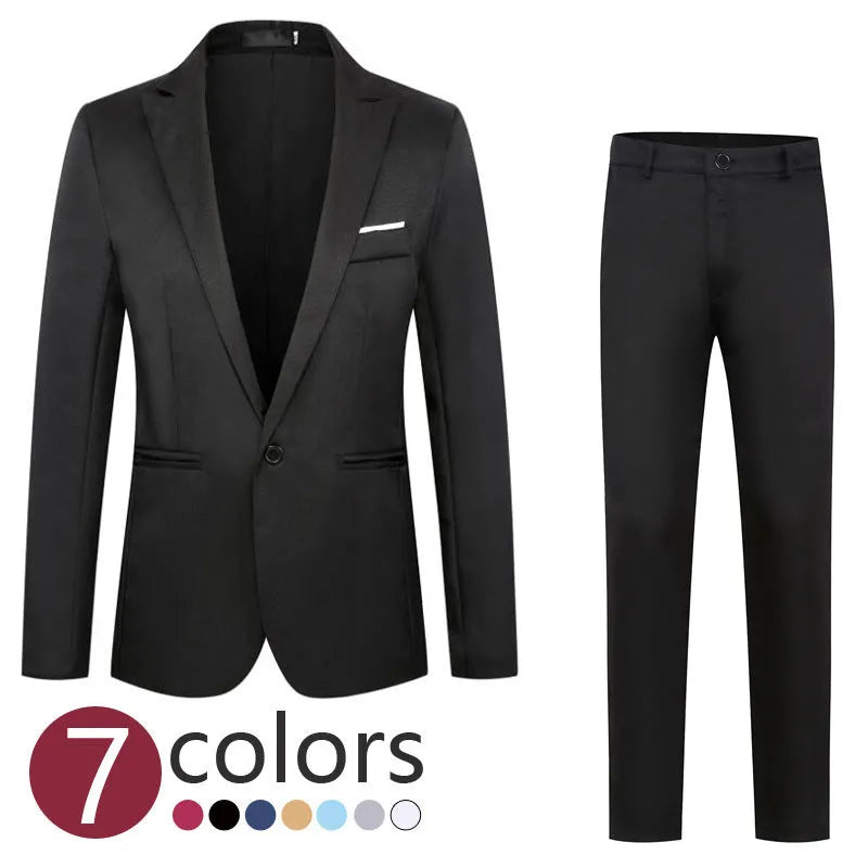 Men's loose fit acetate fibre wedding suit jacket in multiple colours on a size chart background