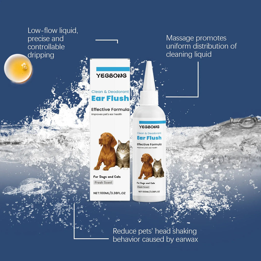 100ml bottle of cat and dog ear cleaning solution with applicator for gentle earwax removal