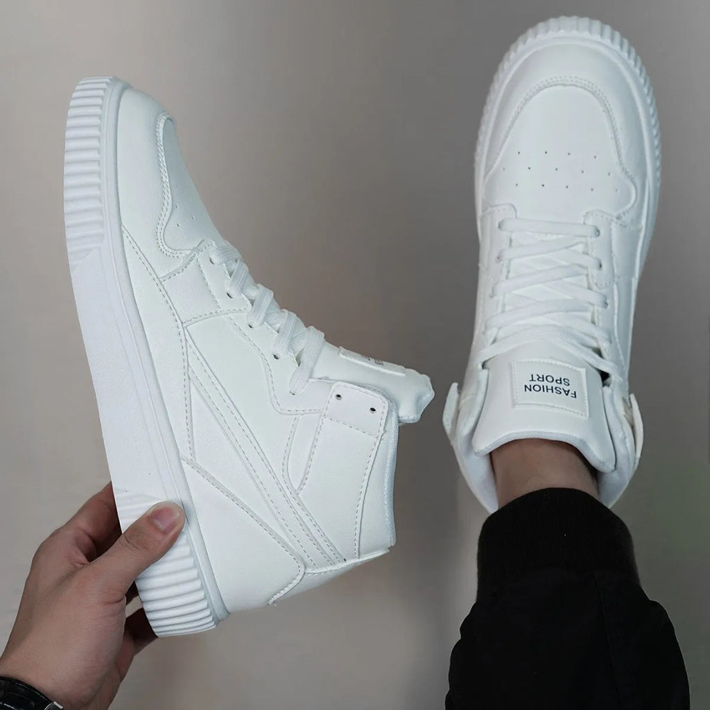 White men's round toe casual shoes with microfiber upper available in sizes 37 to 45