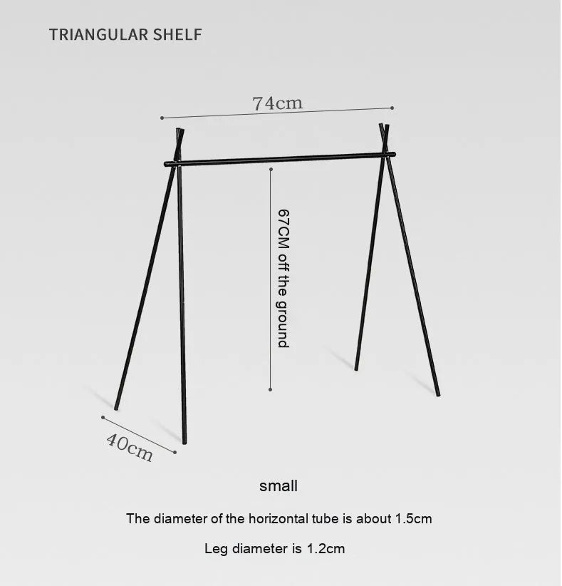Aluminium alloy foldable camping clothes drying rack with triangular frame and side shelf