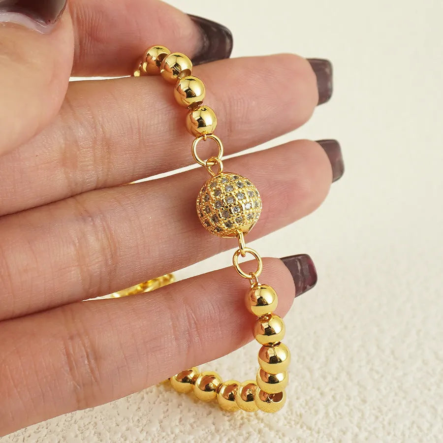 Women's copper bracelet with heart design and single zircon stone, electroplated finish, circular shape fashion jewellery
