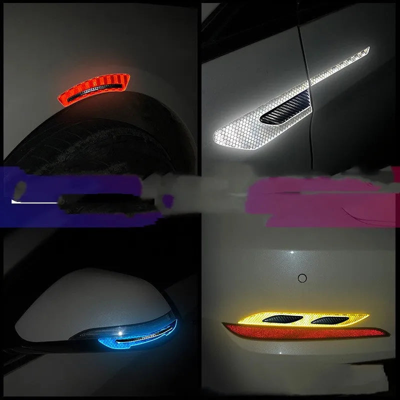 Blue reflective bumper safety strips for car wheels showing adhesive backing and 17mm width