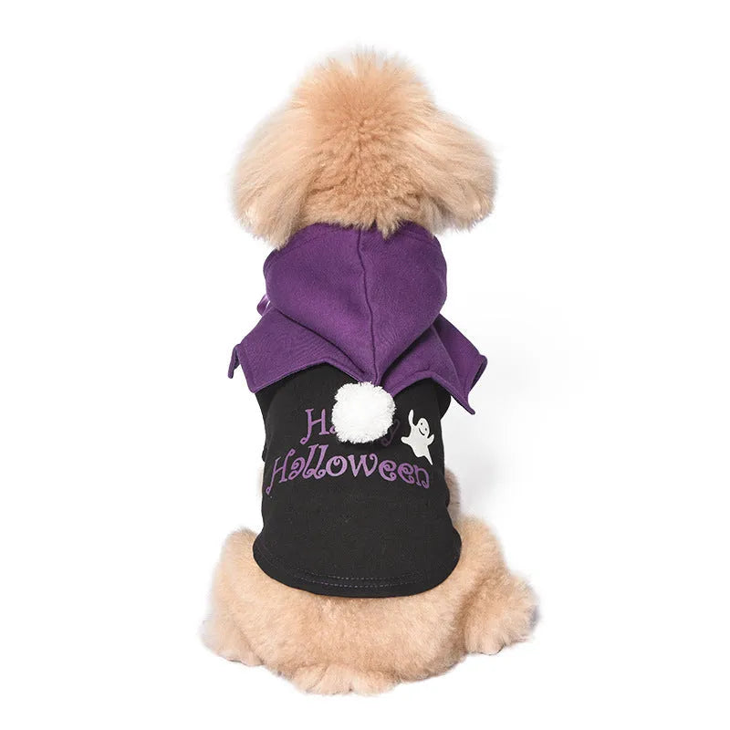 Halloween pumpkin design dog costume two-piece set in cotton material showing black and orange colour options
